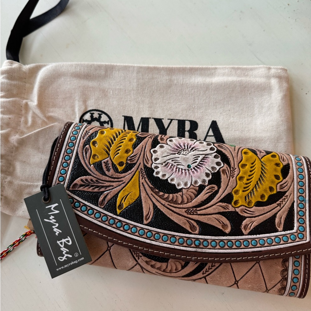 Myra Bag Embroidered Wallet - Brown and Yellow